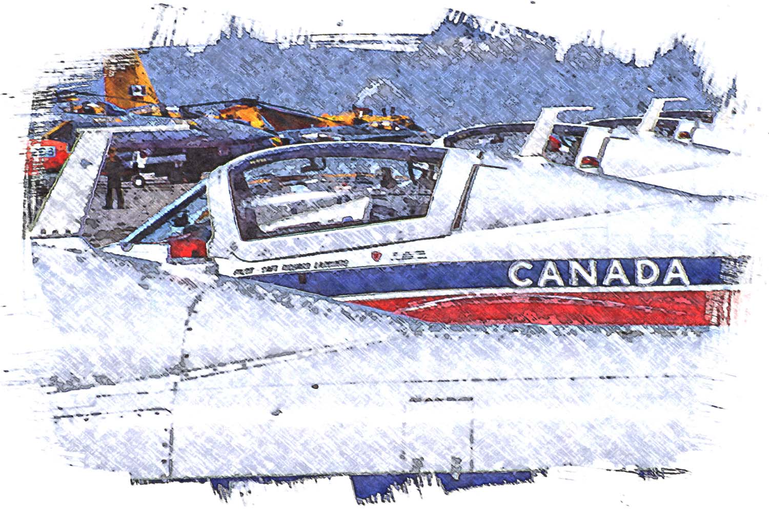 static shot of Canadian Snowbirds airplanes