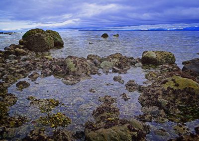 rocks on the shoreline at low tide